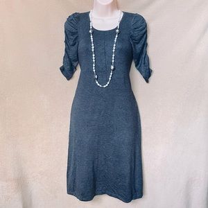 Max Studio Charcoal Knit Rayon A-line half puff sleeve midi dress Size Small